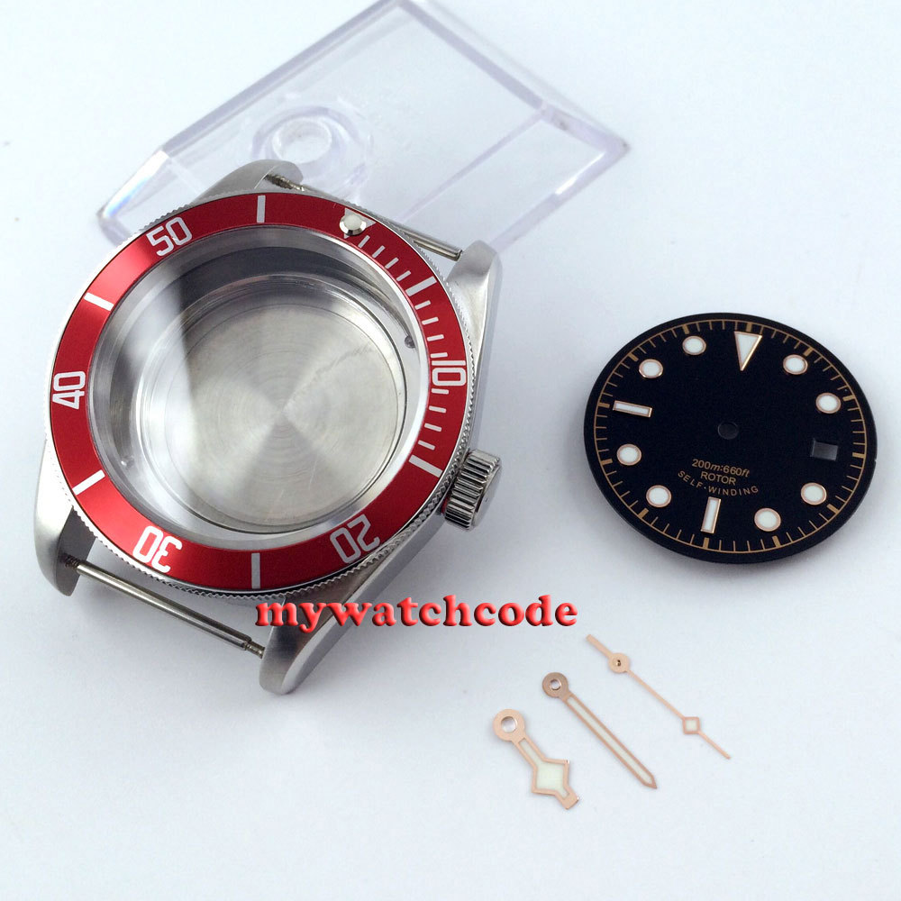 41 Mm Rote Lünette Saphir Cystal Uhrgehäuse Zifferblatt