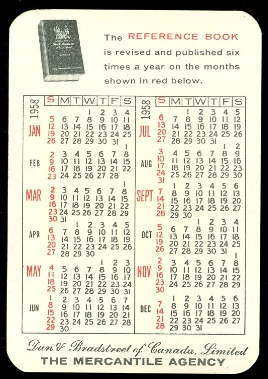 1958 POCKET CALENDAR DUN & BRADSTREET | eBay 1958-pocket-calendar-dun-bradstreet-ebay