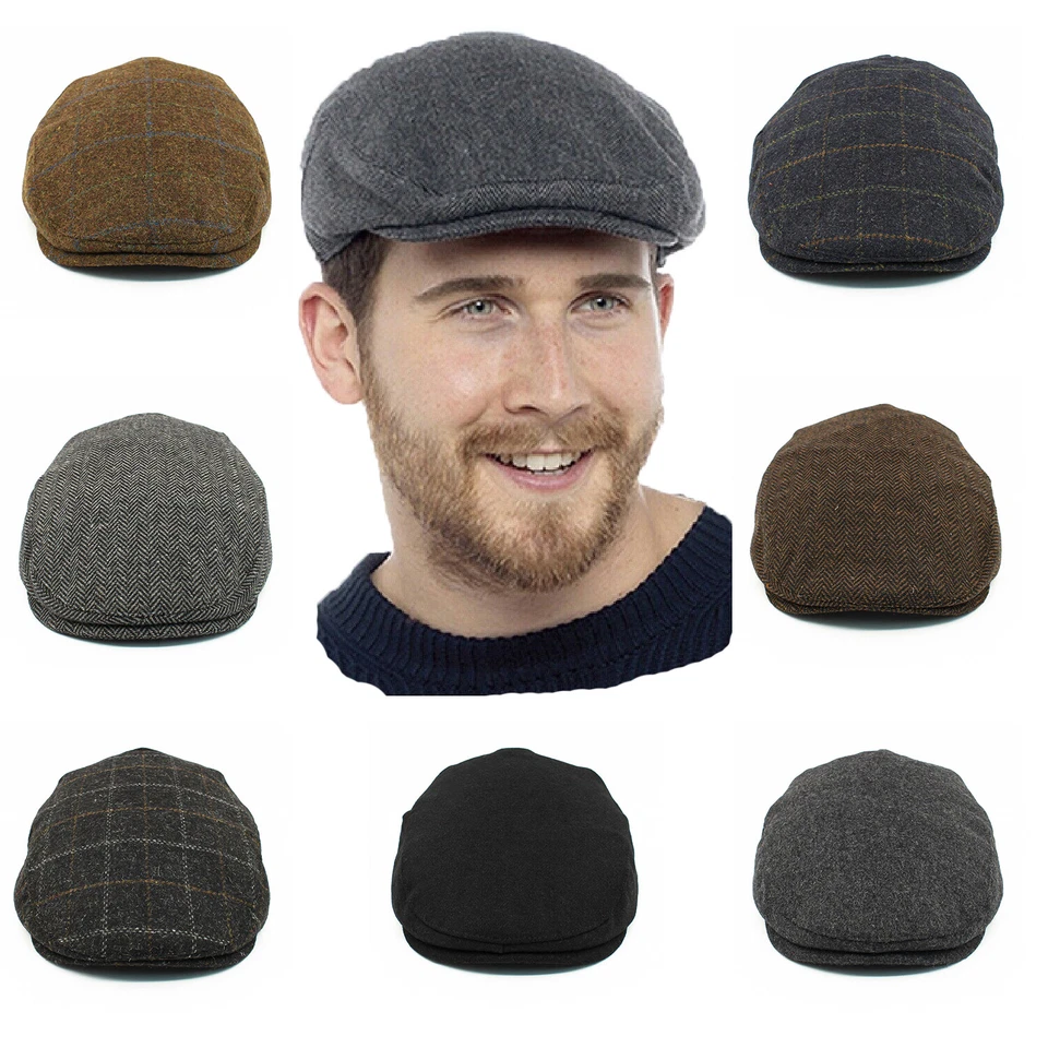 Men Flat Hat Cap Wool Blends Herringbone Tweet Irish Golf Gatsby Baker Boy Look