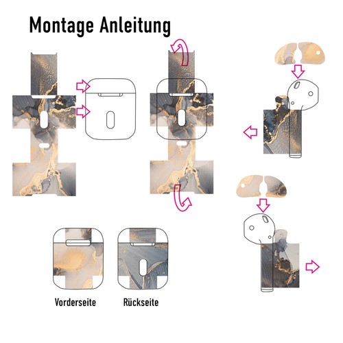 Dekorfolie Schutzfolie Air Pod Hülle Design Folien Set Marmor Bicolor R188-18 - Zdjęcie 5 z 6