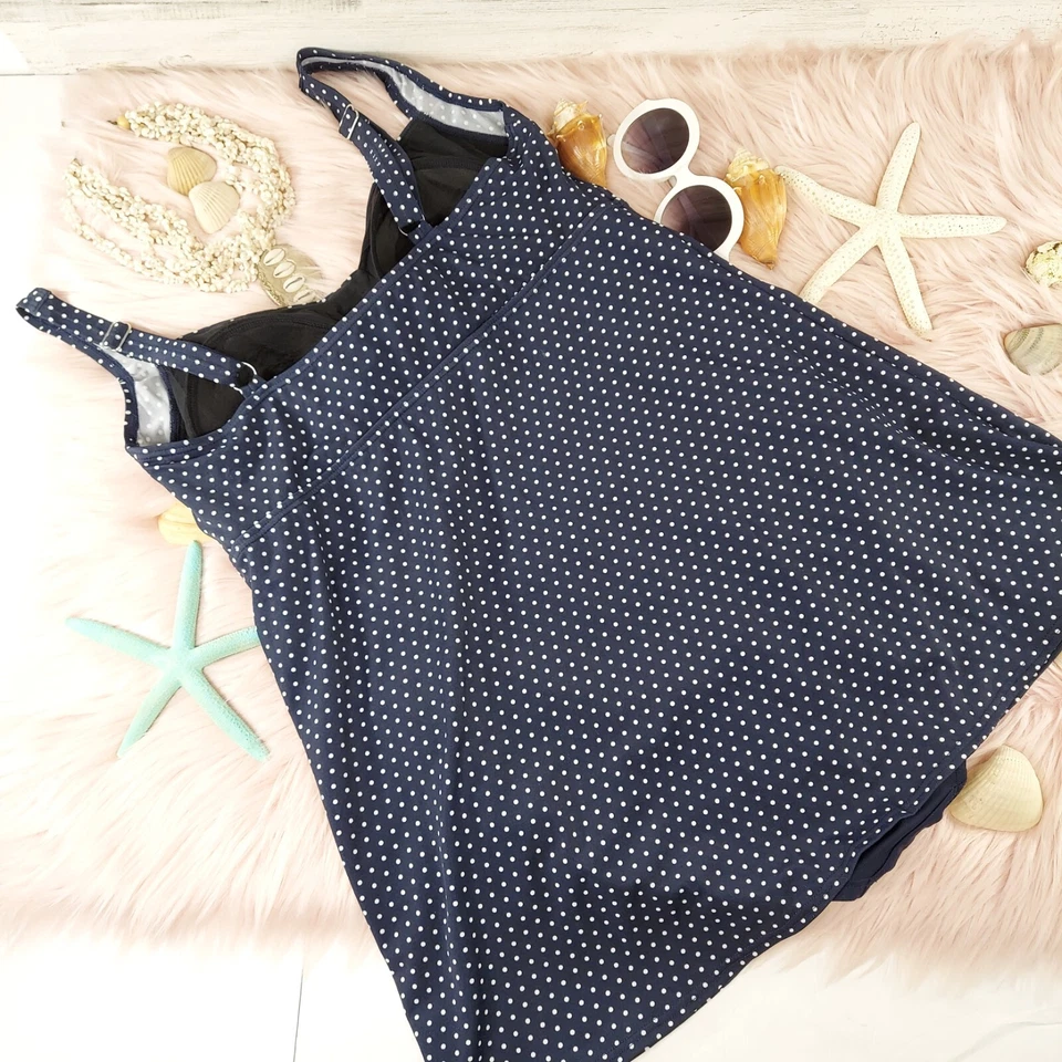 GABAR TRAJE DE BAÑO AZUL MARINO LUNARES VESTIDO DE BAÑO MUJER TALLA 16 REGULAR *SIN CABLES Foto 2 de 4