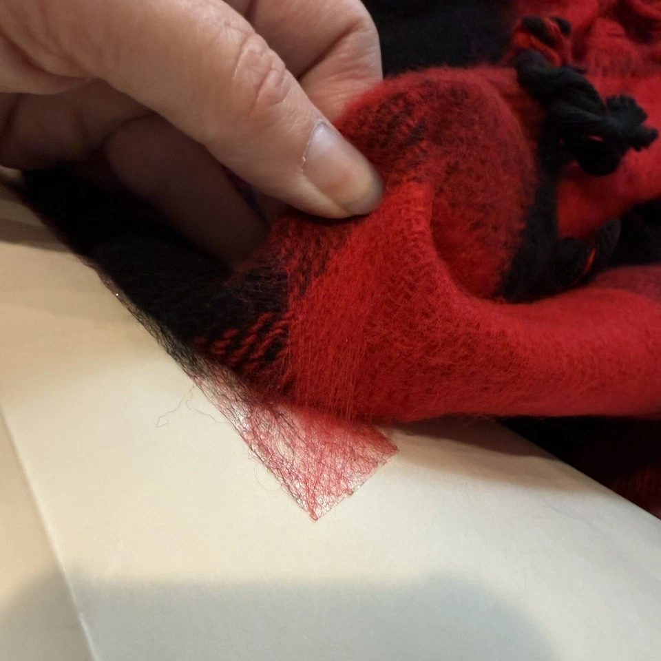 Винтажный бахромой бросить одеяло черный и красный клетку от маяк акриловый мягкий - Изображение 2 из 4