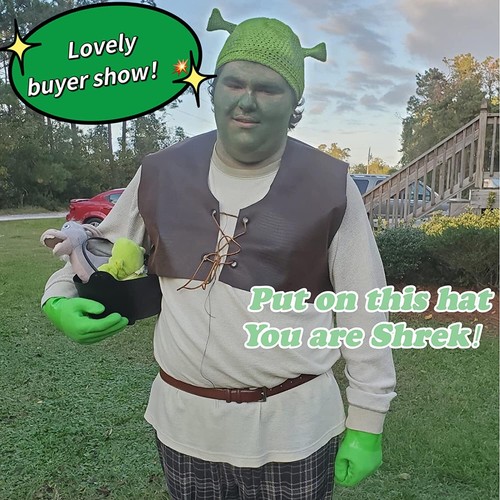 Shrek Hats with Ears, Adult Cosplay Prop Halloween Cosplay Green Beanie Hat Gift - Picture 6 of 27