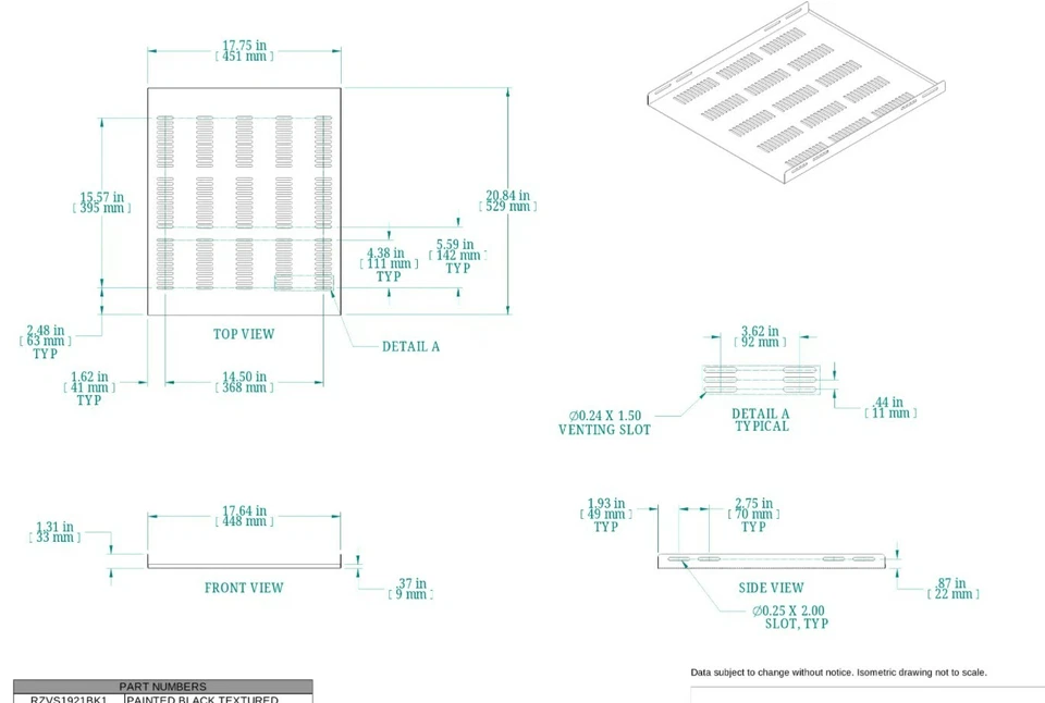 Hammond Manufacturing 4-Post 1U Rackmount Fixed Vent Black Shelf RZVS1921BK1 NEW - Image 3 of 3