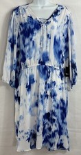 NWT Simply Vera VeraWang Size XXL White Blue Blouson Dress Elastic Waist Lined