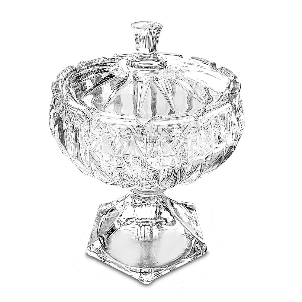 Bombonera de cristal grande, tapa con asa, transparente, forma de copa - Esgos