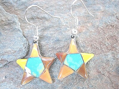 Handcrafted Stone Inlay Star Drop Earrings from Mexico by Artcamp NEW Ed-3-042