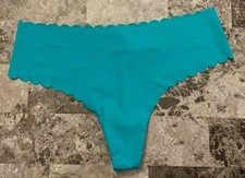 NWT VICTORIA'S SECRET LARGE TEAL GREEN SCALLOP RAW EDGE NO SHOW THONG PANTIES