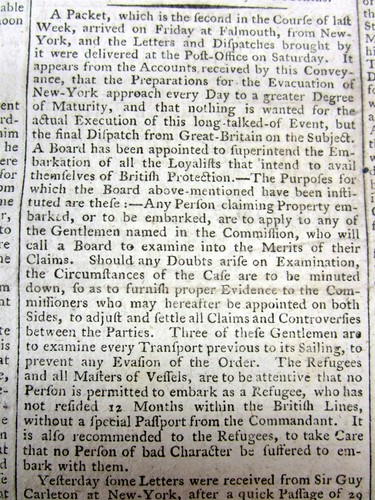 1783 Revolutionary War newspaper BRITISH EVACUATE Loyalists from NEW YORK CITY - 第 3/5 張圖片