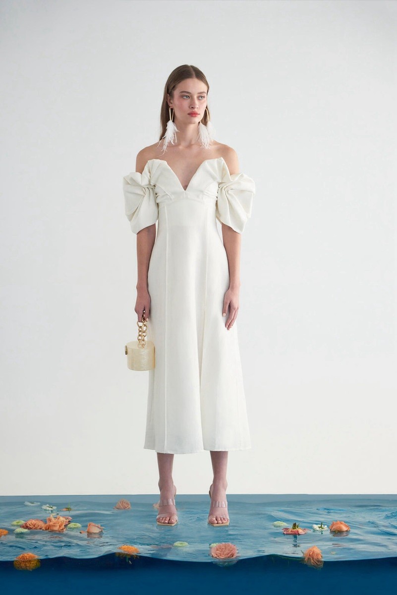 Cult Gaia - Muna, Off Shoulder Ruched Sleeve Midi Dress Size 8, Org Price  $698 | eBay