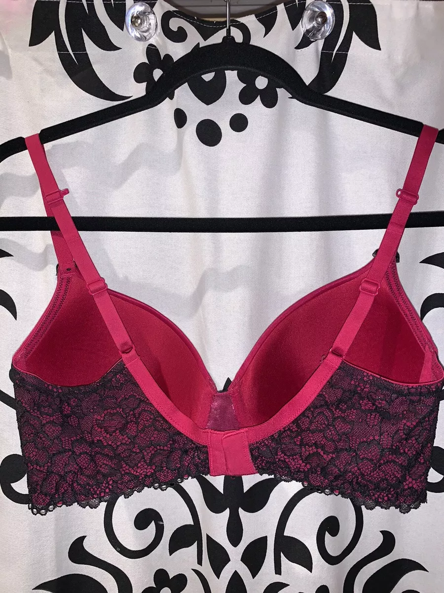 Modern Movement 34C Deep Red and Black Lace Underwire T-Shirt Bra Style  YT2BM236