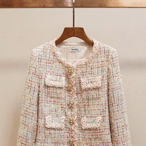 Self-Portrait Womens New Diamond Tweed Round Neck Short Coat Jacket - Picture 3 of 12