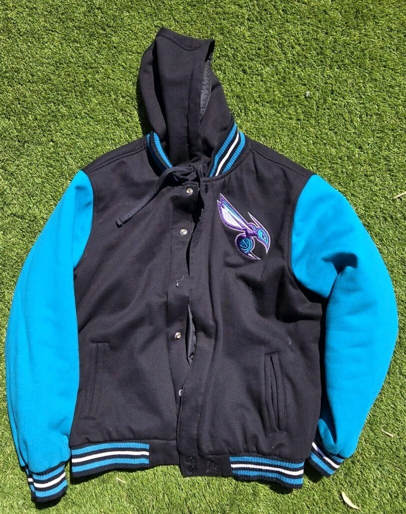 JH Design Charlotte Hornets Jacket Mens Large Black Sewn