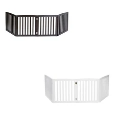 24" Pet Dog Gate Foldable 4 Panels Wooden Fence for Doorway Stairs White/Brown