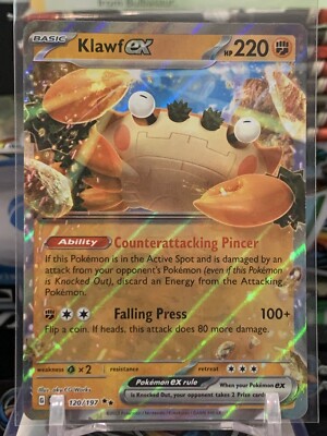 klawf ex pokemon card value Klawf ex 120/197 Double Rare Obsidian Flames Pokemon TCG 7P