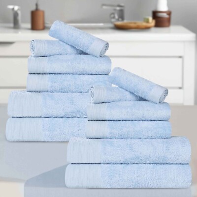 Rayon from Bamboo Blend Solid Eco-Friendly Soft Fluffy 550GSM 12-Piece Towel Set