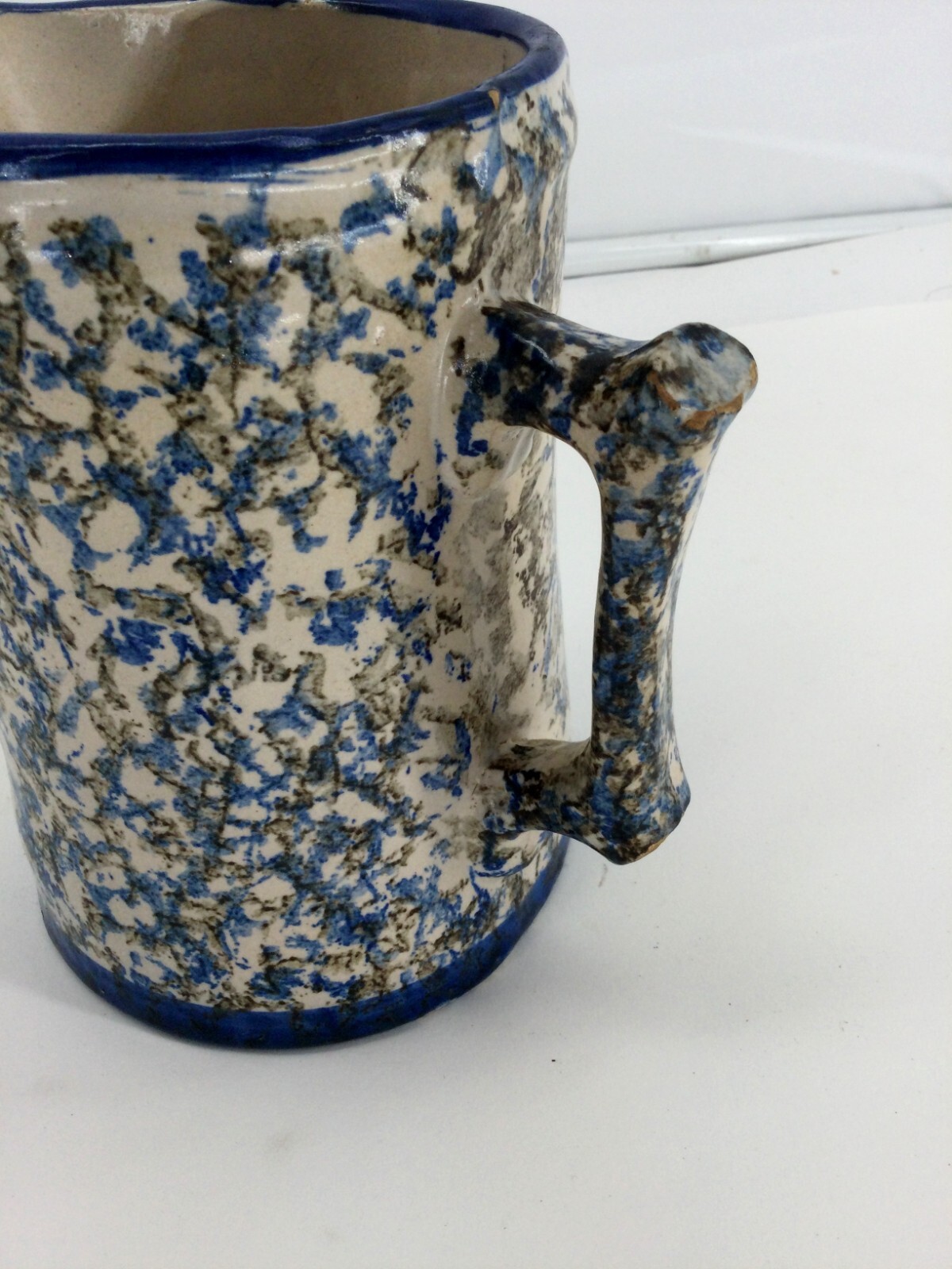Antique Blue and White Spongeware Pitcher 6.3/4" Tall eBay