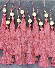 10 Frontgate Red Decorative Tassels Crystal Embellished Christmas Ornaments