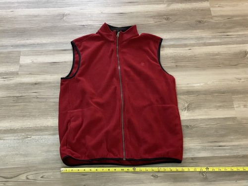 Izod Vest Mens L Red Black Fleece Waist Length Soft Shell Full Zip Pockets - Picture 1 of 14