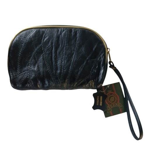 Vinatge SET of 3 Black Leather Cosmetic & Coin Bag Travel - Picture 3 of 3