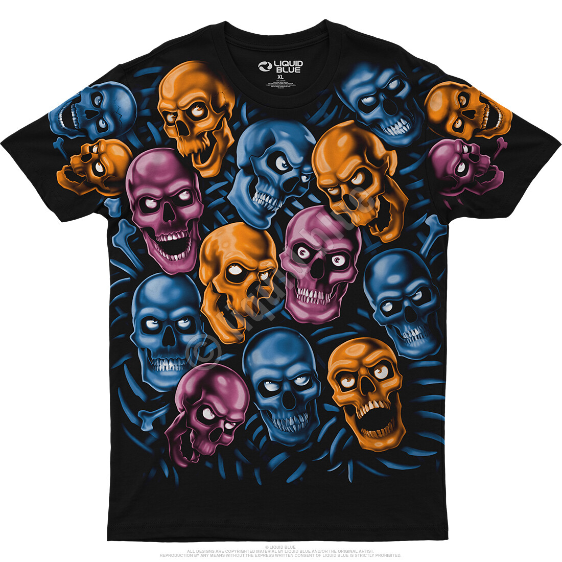 JUICY J STAY FLY-SKULL PILE- BLUE-PINK-ORANGE-T-SHIRT S-M-L-XL-XXL