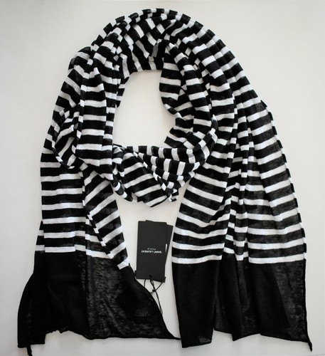 ποΈ New SAINT LAURENT Black Ivory STRIPED LINEN SILK KNITTED Long Scarf - Picture 7 of 11