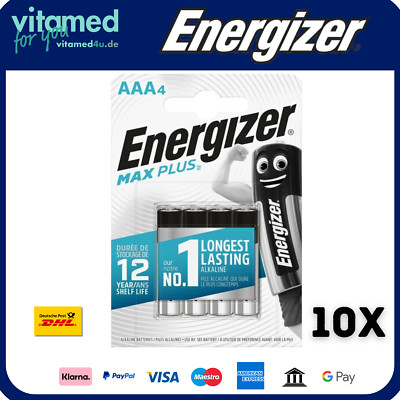 10x Energizer Max Plus AAA Micro LR03 Alkaline 1,5V Batterie 4er Blister