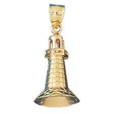 Lighthouse 3 Dimensional Charm Pendant 14k Gold 5.2 Grams