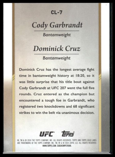 2024 Topps Gold Label UFC #CL-7 Cruz / Garbrandt Championship Lineage - Foto 2 di 2