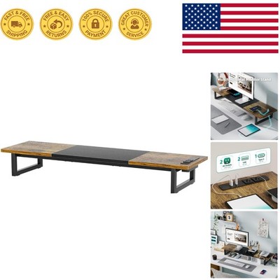 Multi-Purpose Monitor Stand with 2 USB Ports & Natural Wood Finish - 38x10.25x5