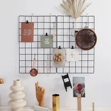 Wall Grid Panel for Photo Display Storage Organizer 5 Metal Clips & 3 Hooks