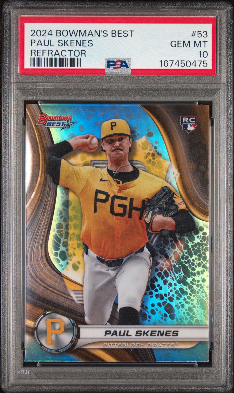 2024 BOWMAN'S BEST REFRACTOR #53 PAUL SKENES ROOKIE RC PSA 10 view 1