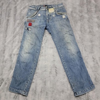 Diesel Jeans Mens 32x33 Blue Straight Distressed Motor Club Patch Biker Y2K