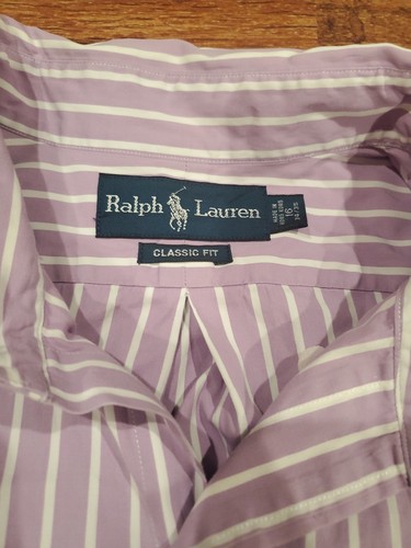 Ralph Lauren Classic Fit Purple/White Striped Button Down Shirt Size 16 34/35 - Picture 3 of 4