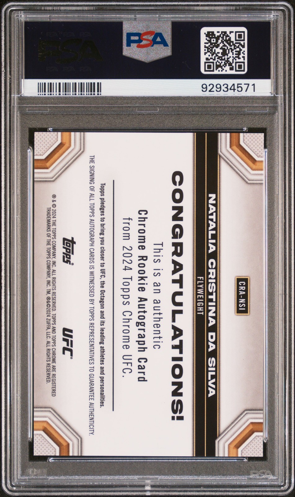 2024 TOPPS UFC CHROME N. CRISTINA DA SILVA RC AUTO-GOLD REFRACTOR 1/50 PSA 10 view 2