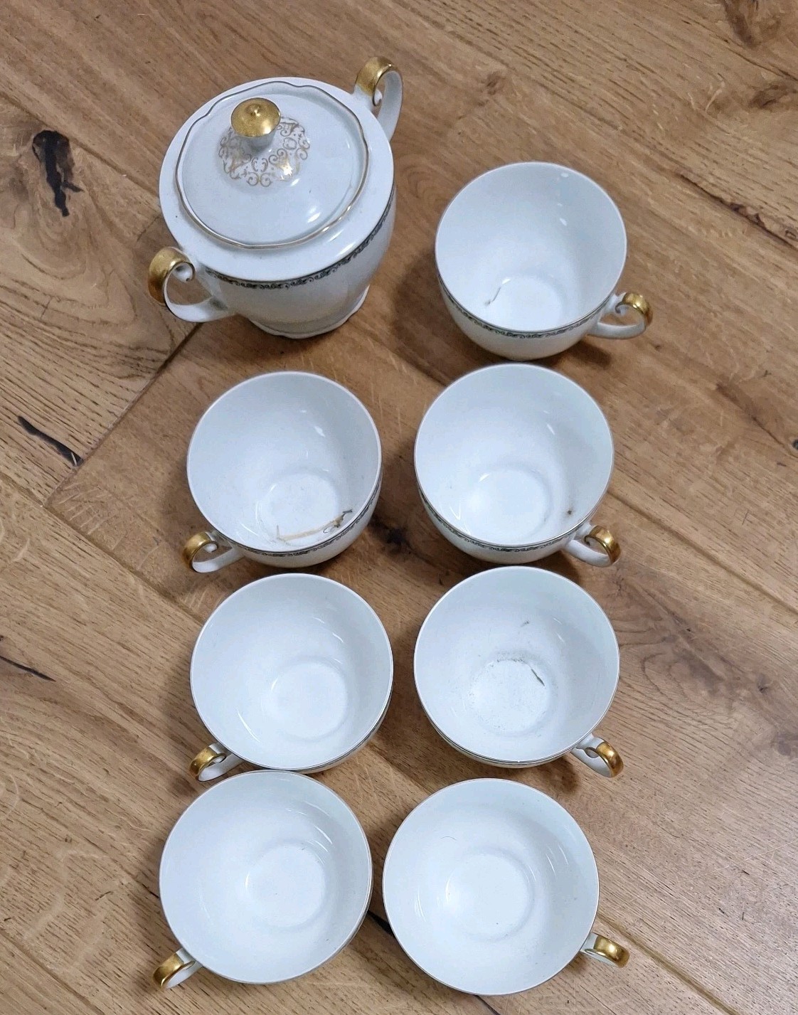 1x Zuckerdose+ 7x Tasse EAMAG Alt Schönwald, Bavaria 35, Goldrand, 60er, Retro