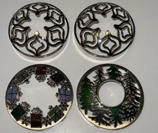 Yankee Candle Illuma-Lid Candle Jar Topper Lot Of 4 Christmas PRESENTS Enameled