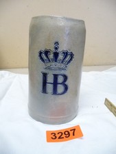 3297.      Alter Steingut Bierkrug Brauerei  HB   Bierkrug 1 L