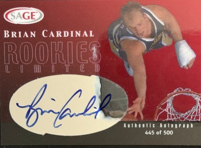 2000-01 Sage Rookies Limited Auto BRIAN CARDINAL Detroit Pistons