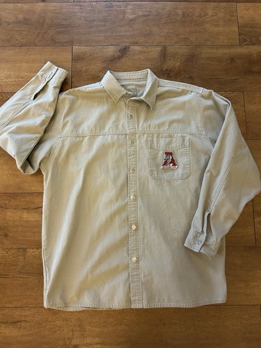 Camicia uomo grande vintage Marlboro Gear cotone spesso kaki bottoni Alabama