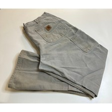 Carhartt B11 DES Canvas Work Pants WORN 38x32 Tan Relaxed Fit Carpenter Jeans