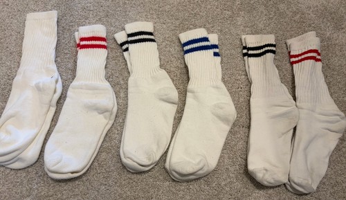 Vintage Athletic Tube Socks Lot 6 Pairs Red Blue Black Stripe 70s 80s 