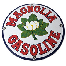 Vintage Magnolia Gasoline Sign - Gas Motor Oil Pump Plate Porcelain Sign