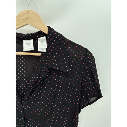 Emma James Black Pink Polka Dot Button Front Collared Blouse Women's Size 10 - Picture 4 of 8