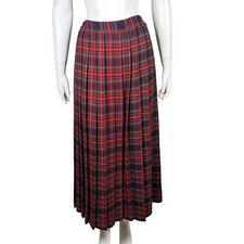 Vintage Michele Plaid Pleated Maxi Skirt Size 12 Red Green Schoolgirl Academia
