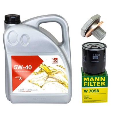 Motoröl Filter Set Febi 5W-40 5 Liter + Ölablassschraube für Citroën Xsara