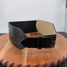 Streets Ahead wide black leather belt lizard reptile embossed sz S silver