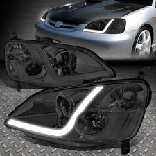[LED DRL]FOR 01-03 HONDA CIVIC COUPE/SEDAN SMOKED CLEAR PROJECTOR HEADLIGHT LAMP