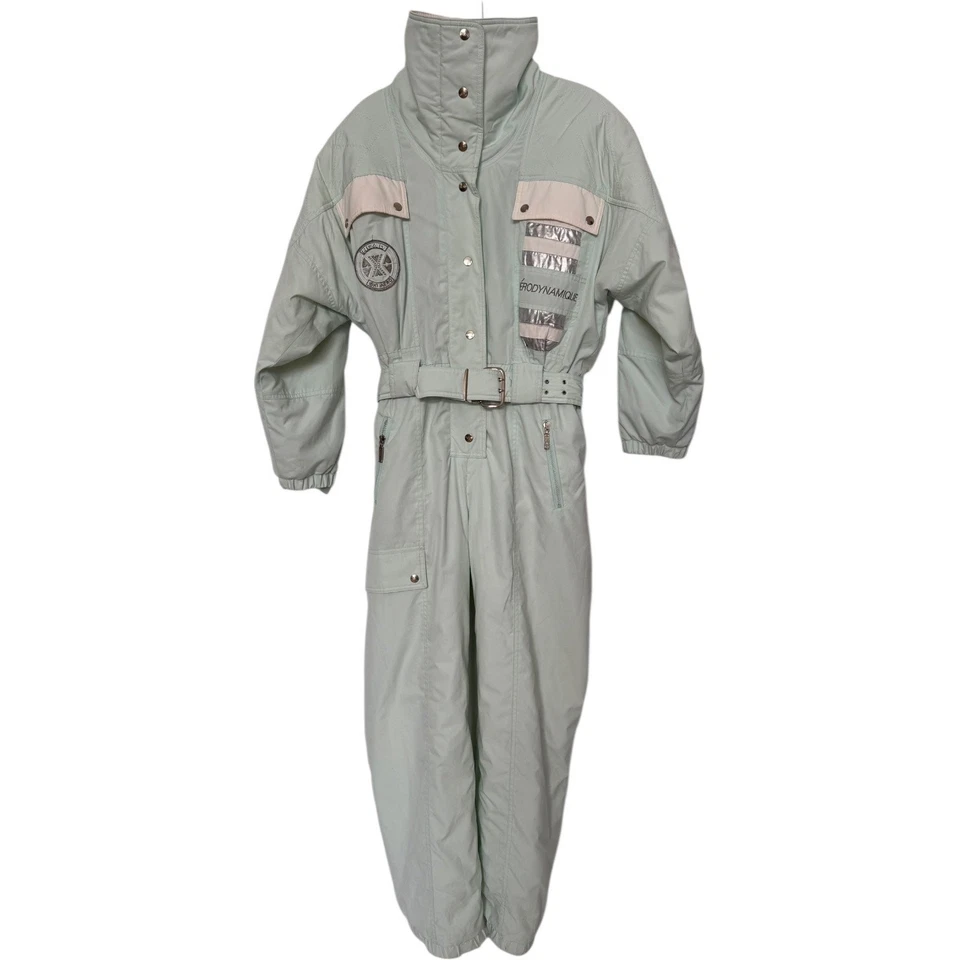 Винтажный голова новом зеленый цельный лыж костюм подпоясанный женщины S/M 80-х 90-х - Изображение 2 из 4