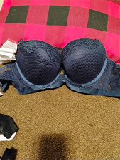 Blue Lace Mesh Underwired Push Up Bra 34C Hook Eye Back Closure